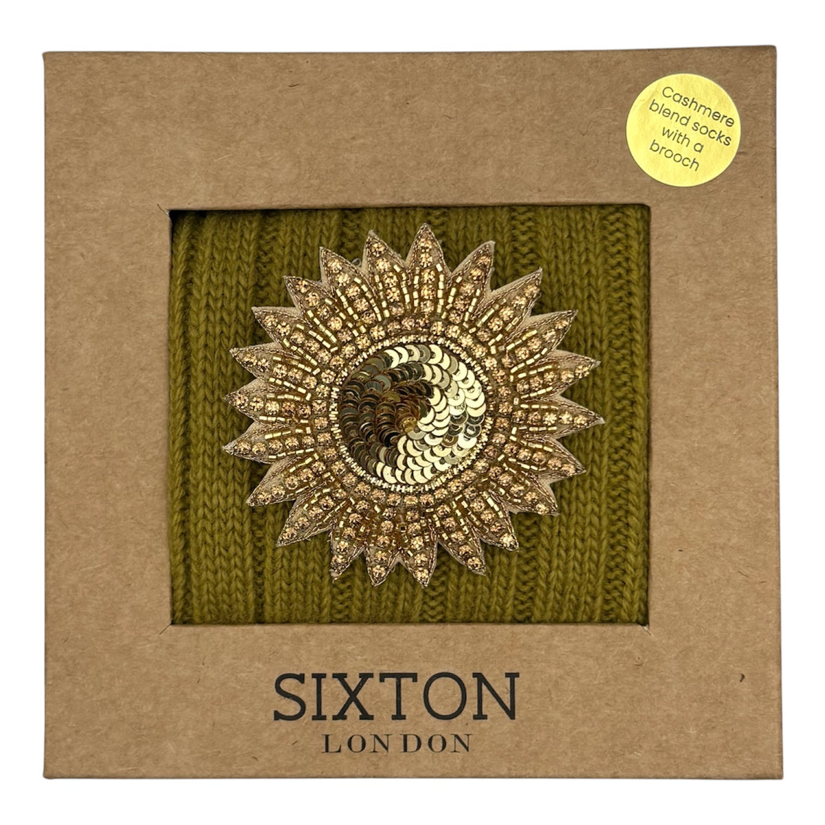 Sofia Olive Cashmere-Blend Sock Gift Box with Brooch