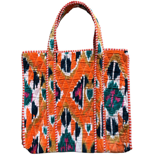 Odisha velvet tote bag in orange - large