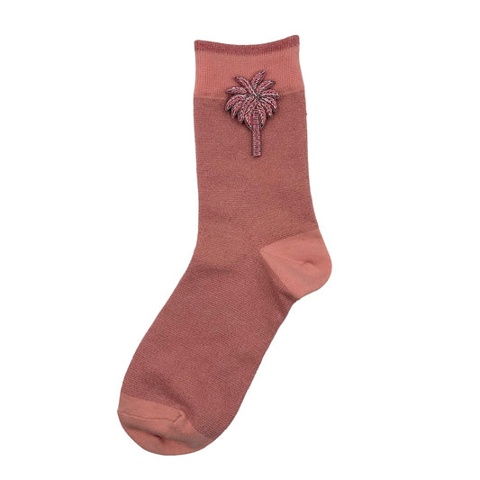 Tokyo socks in  pink with a pink palm brooch