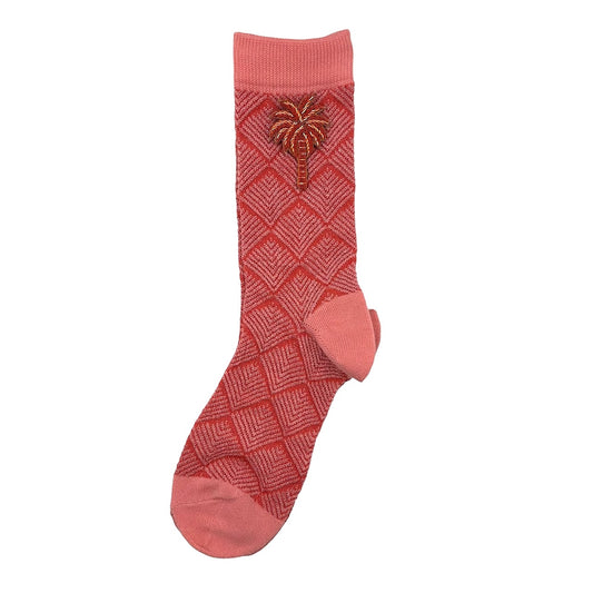 Paris socks in pink with a pink palm
