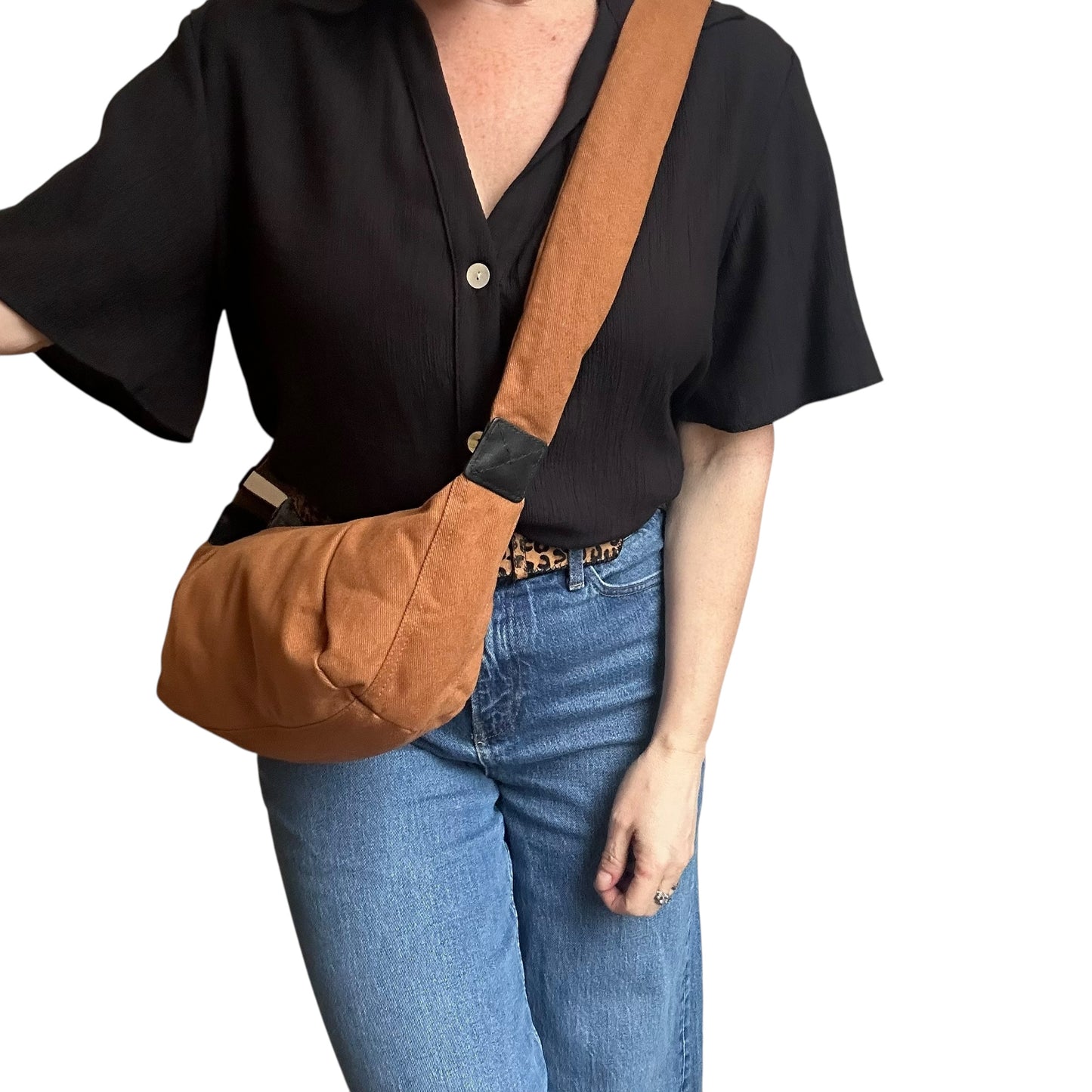 Brixton cross body sling bag - Brown plain cotton canvas - small