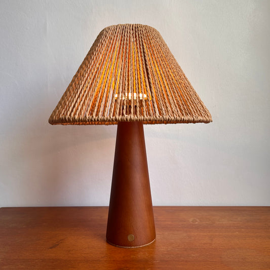 Large Smooth Teak style rechargeable touch lamp with rope shade