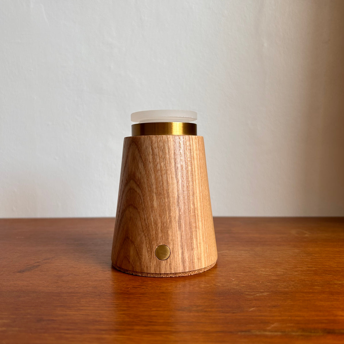 Small Smooth Beech rechargeable touch lamp with cone rope shade