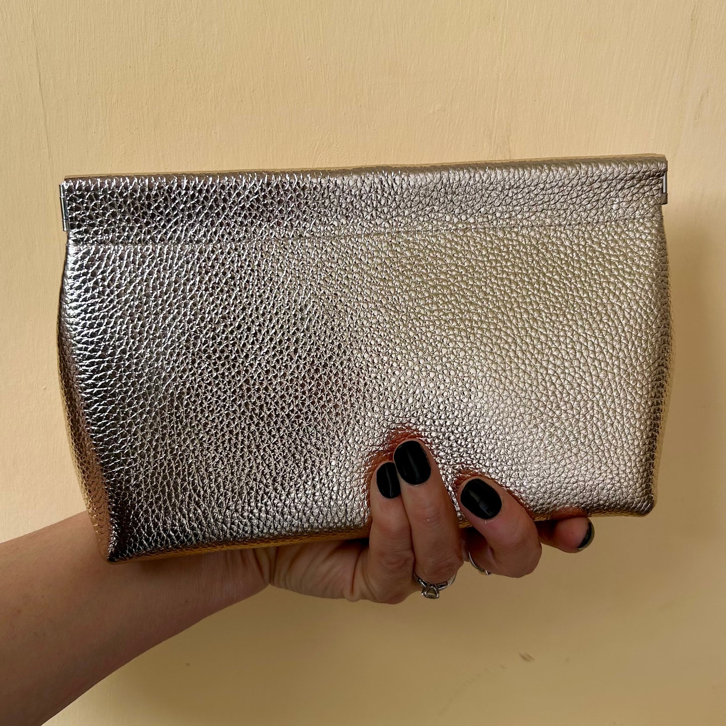 Large gold leather pouch - textured metallic