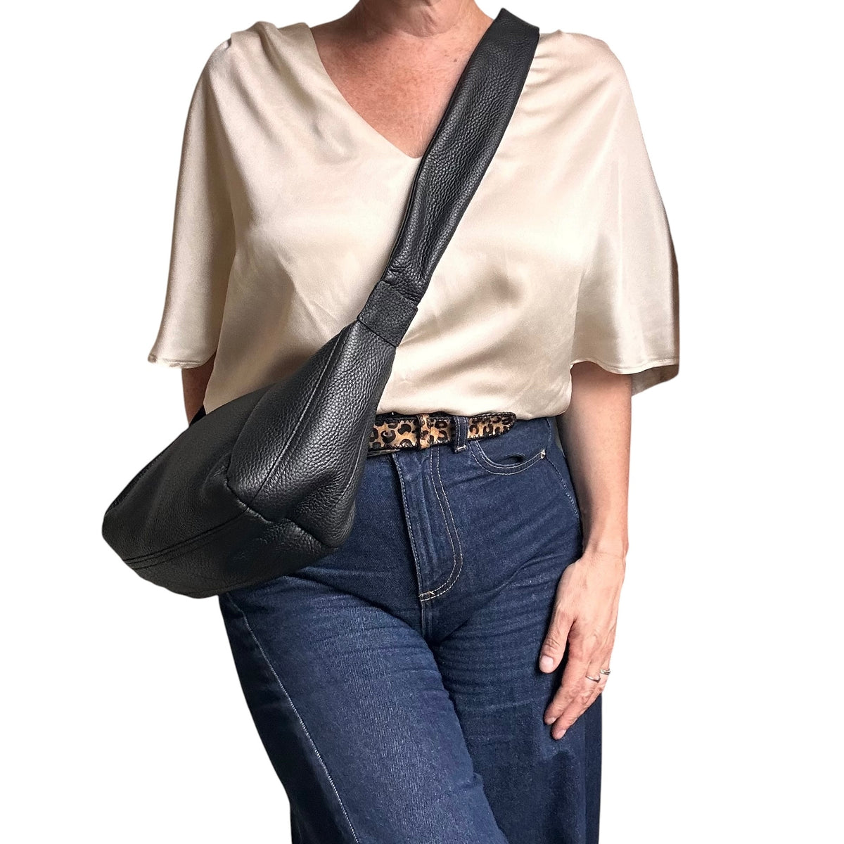 Brixton cross body sling bag - black leather - small