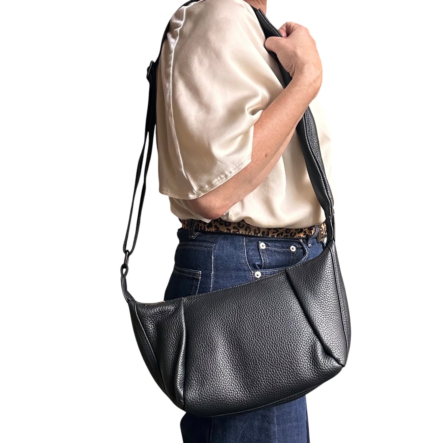 Brixton cross body sling bag - black leather - small