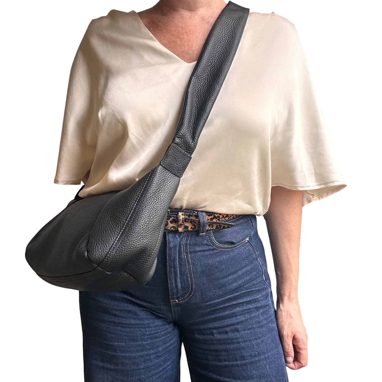 Brixton cross body sling bag - black leather - small