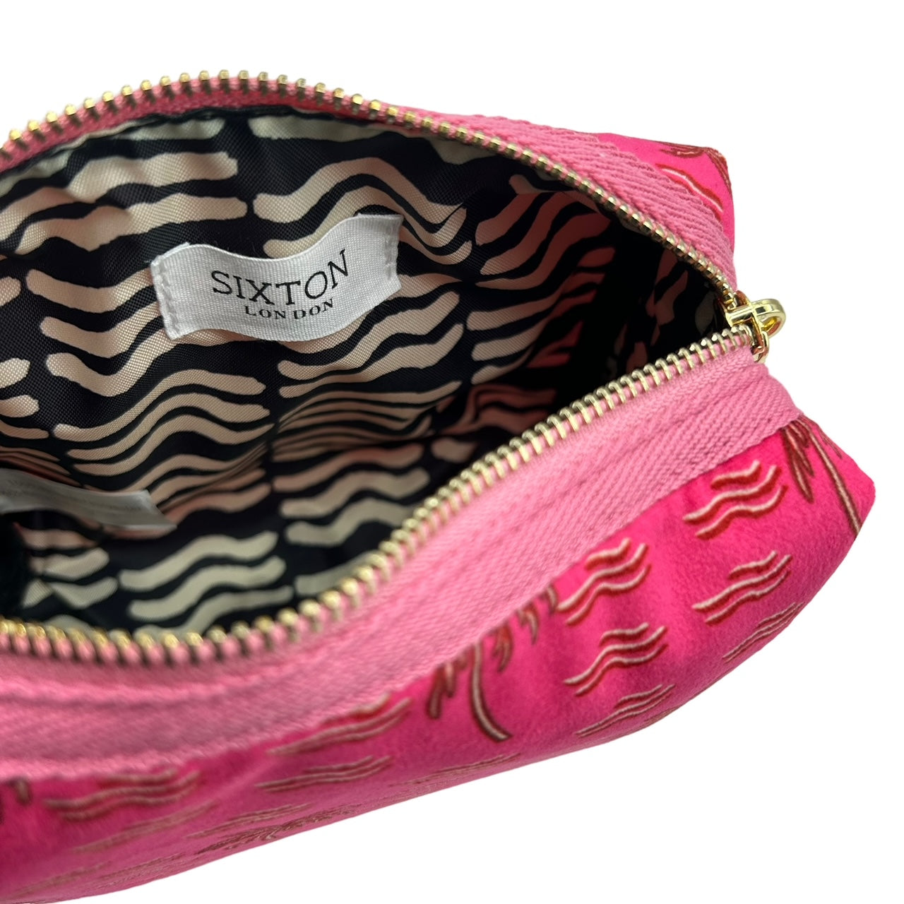 Pink palm tree make-up bag - recycled velvet, large and small