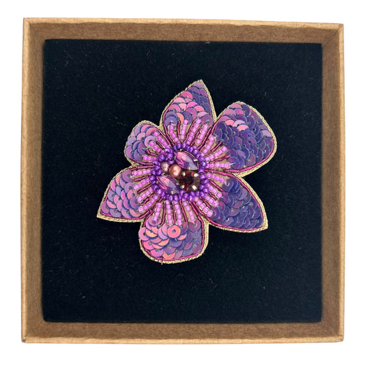 Purple Flower embroidered brooch / pin