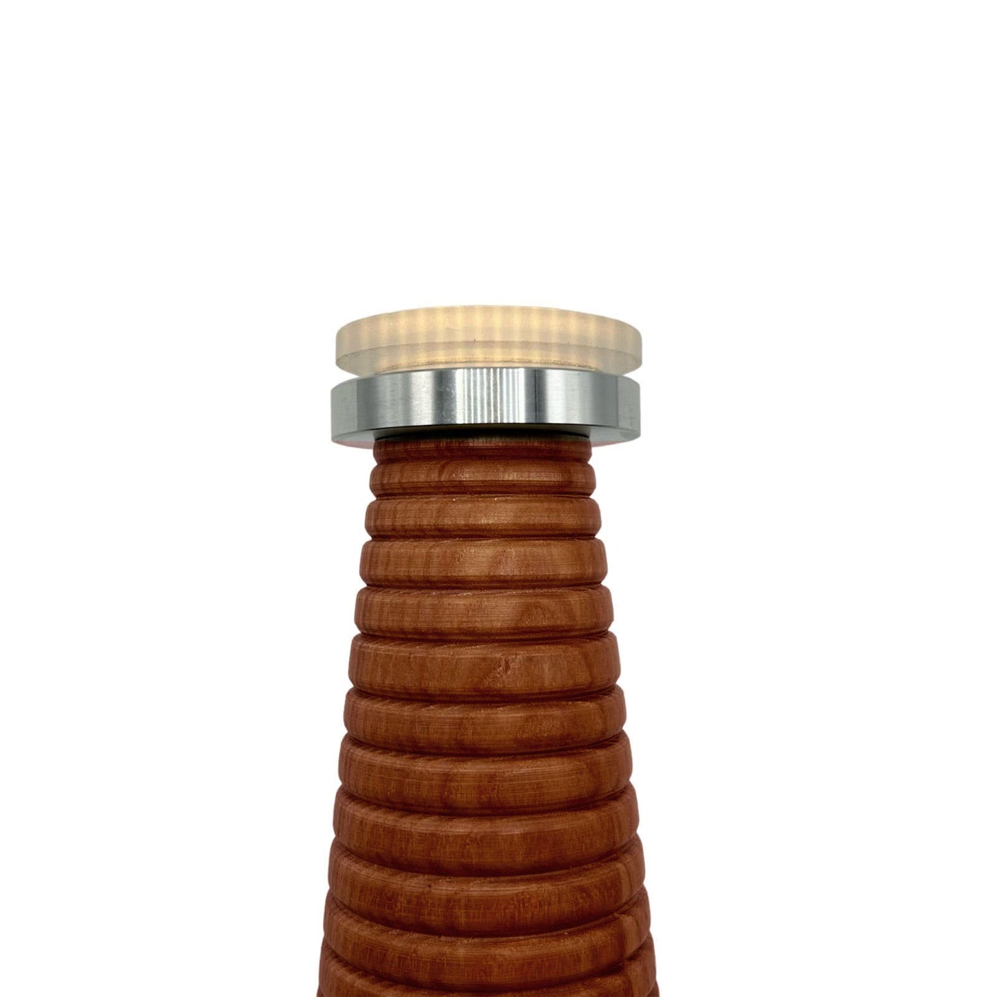 Ribbed Teak style rechargeable touch lamp with rope shade