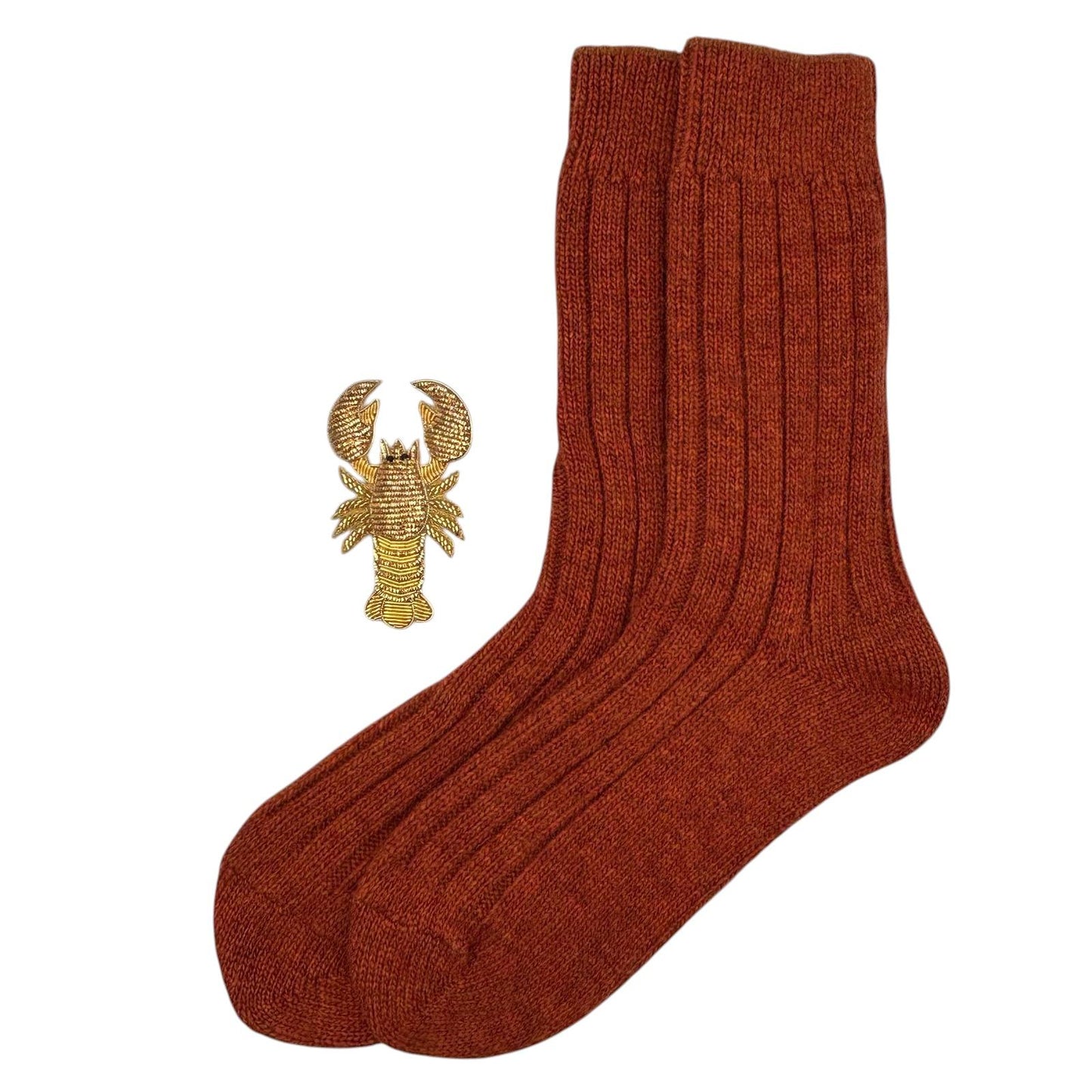 Sofia Rust Cashmere-Blend Sock Gift Box with Brooch