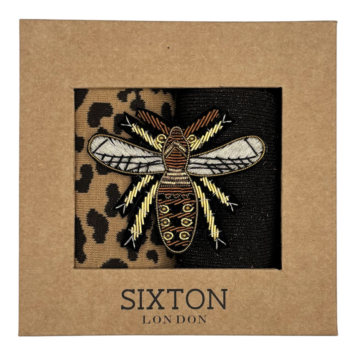 Sand Leopard & Brown Vegas sock box duo with brooch