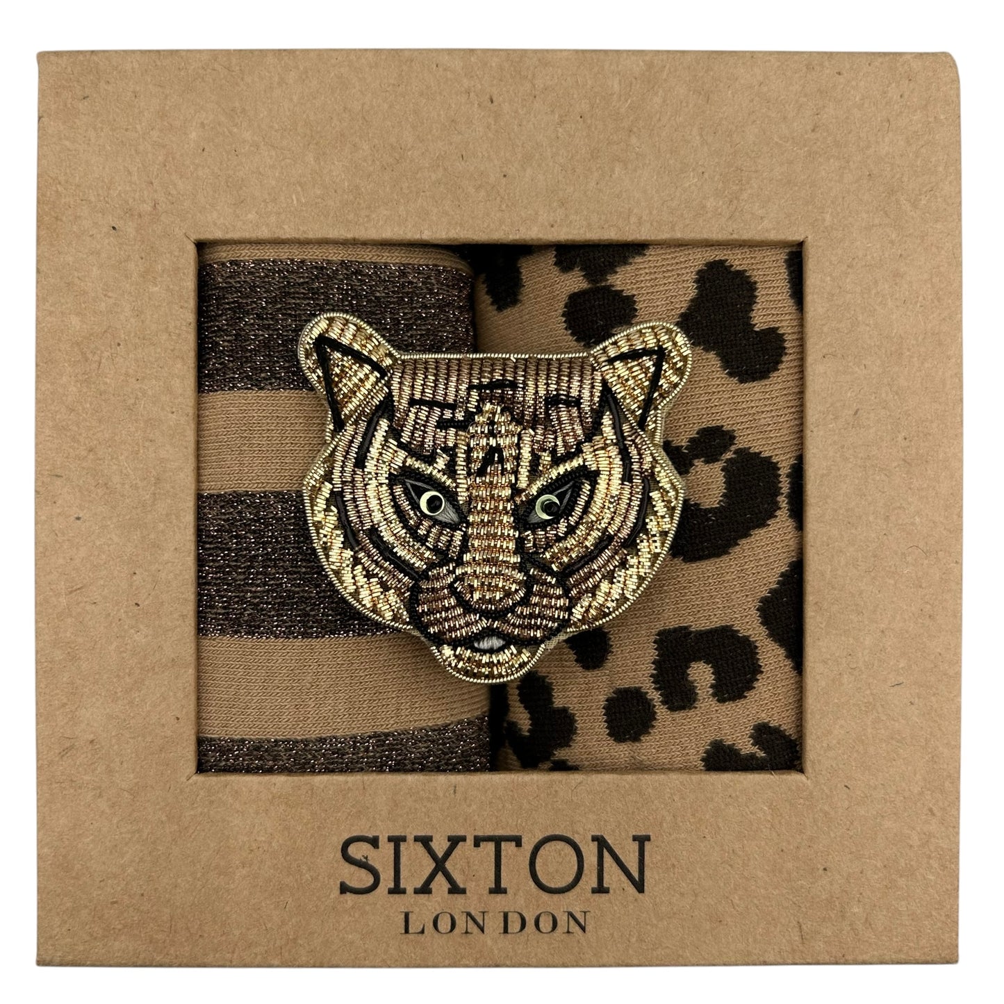 Sand Leopard & Berlin sock box duo with pin