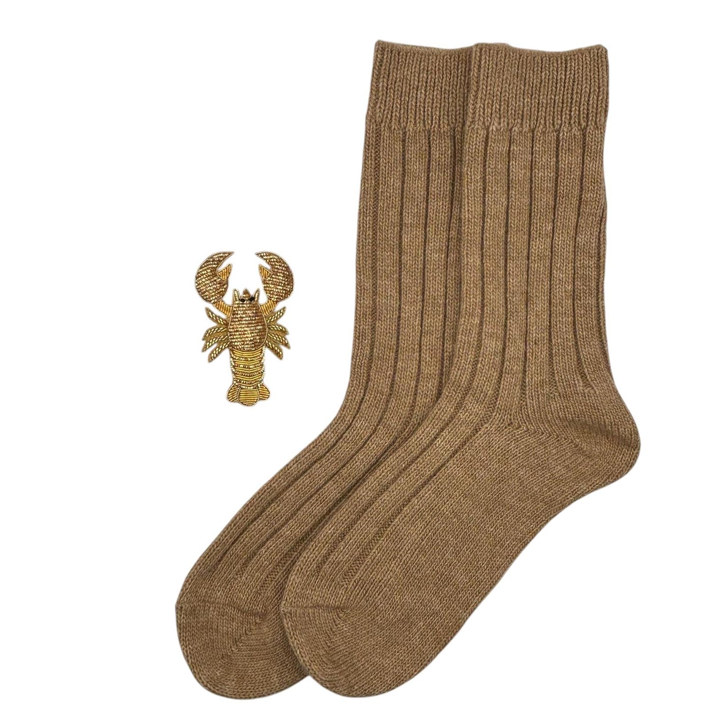 Sofia Sand Cashmere-Blend Sock Gift Box with Brooch