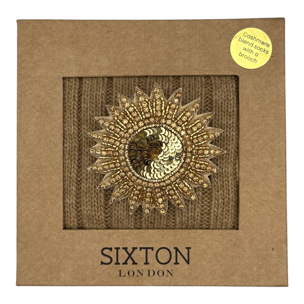 Sofia Sand Cashmere-Blend Sock Gift Box with Brooch