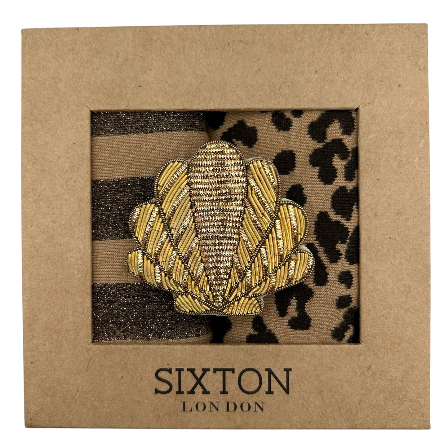 Sand Leopard & Berlin sock box duo with pin