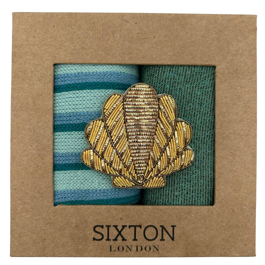 Seoul & Tokyo Mint sock box duo with embroidered brooch