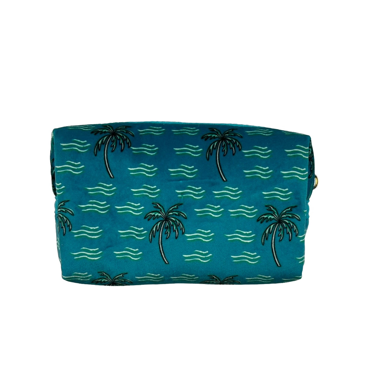 Teal palm tree make-up bag - recycled velvet, large and small