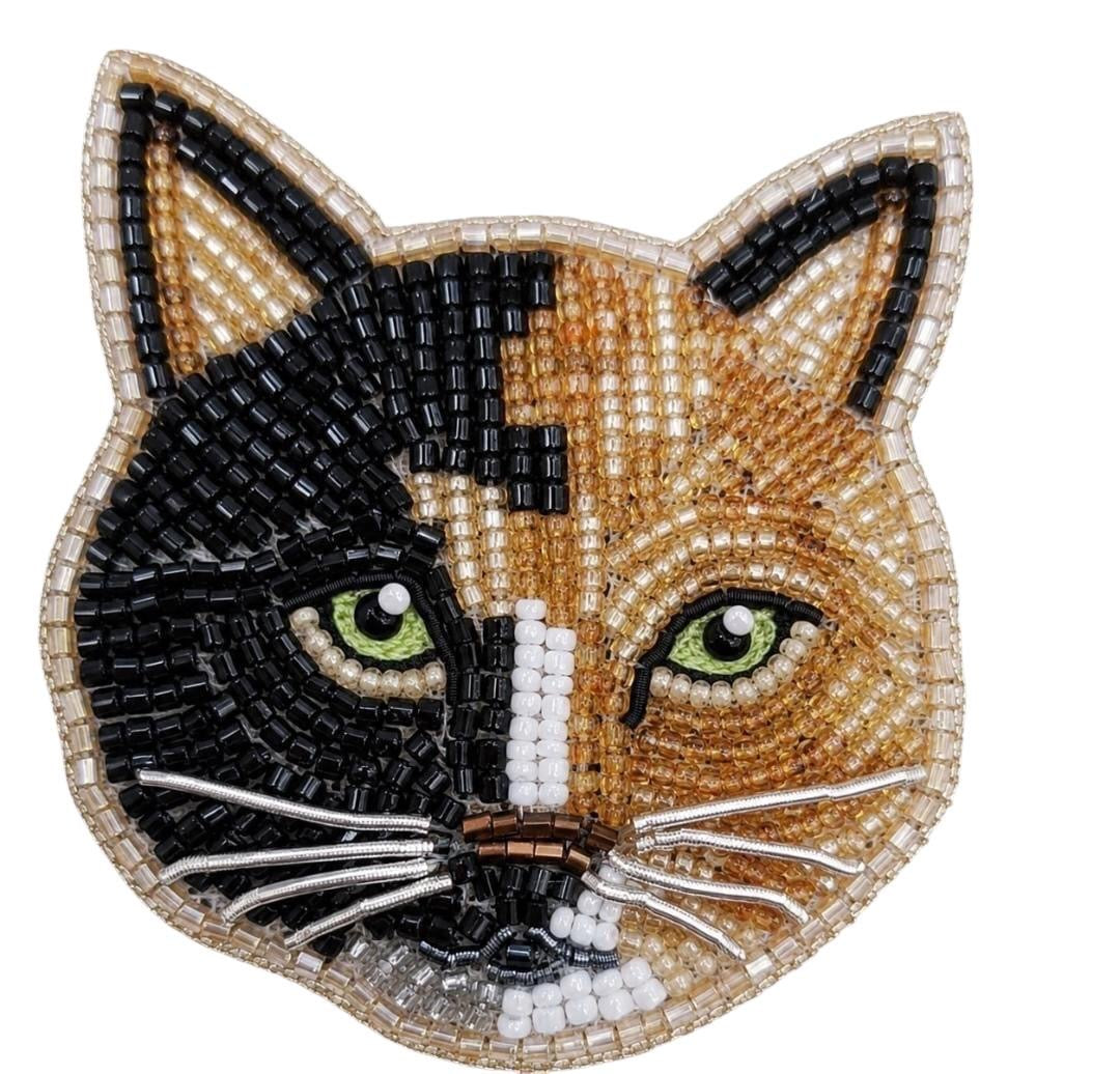 Tallulah the Calico cat embroidered animal brooch / pin