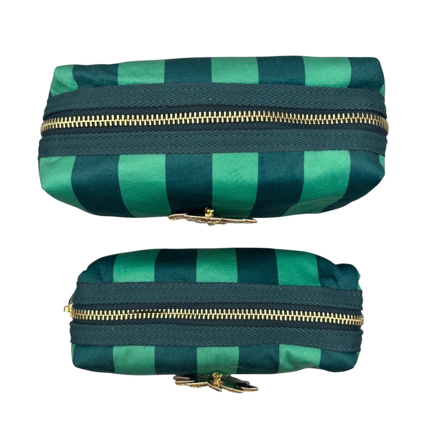 Small Teal stripe makeup bag with Sunshine brooch