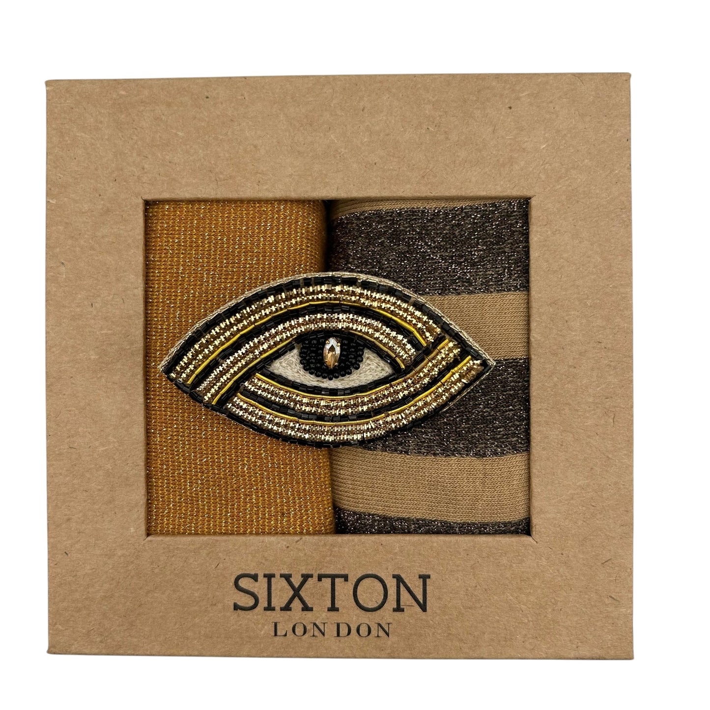 Tokyo Copper & Berlin sand sock box duo with embroidered brooch