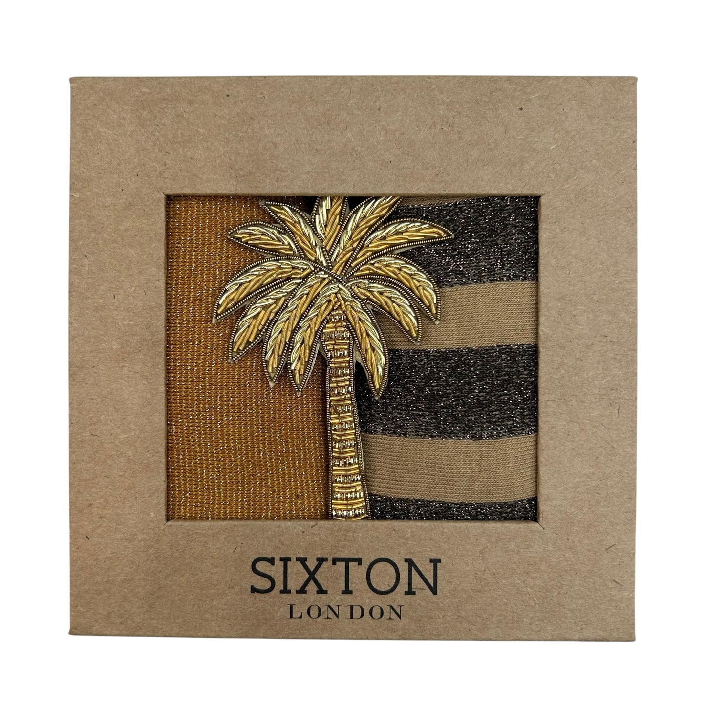 Tokyo Copper & Berlin sand sock box duo with embroidered brooch