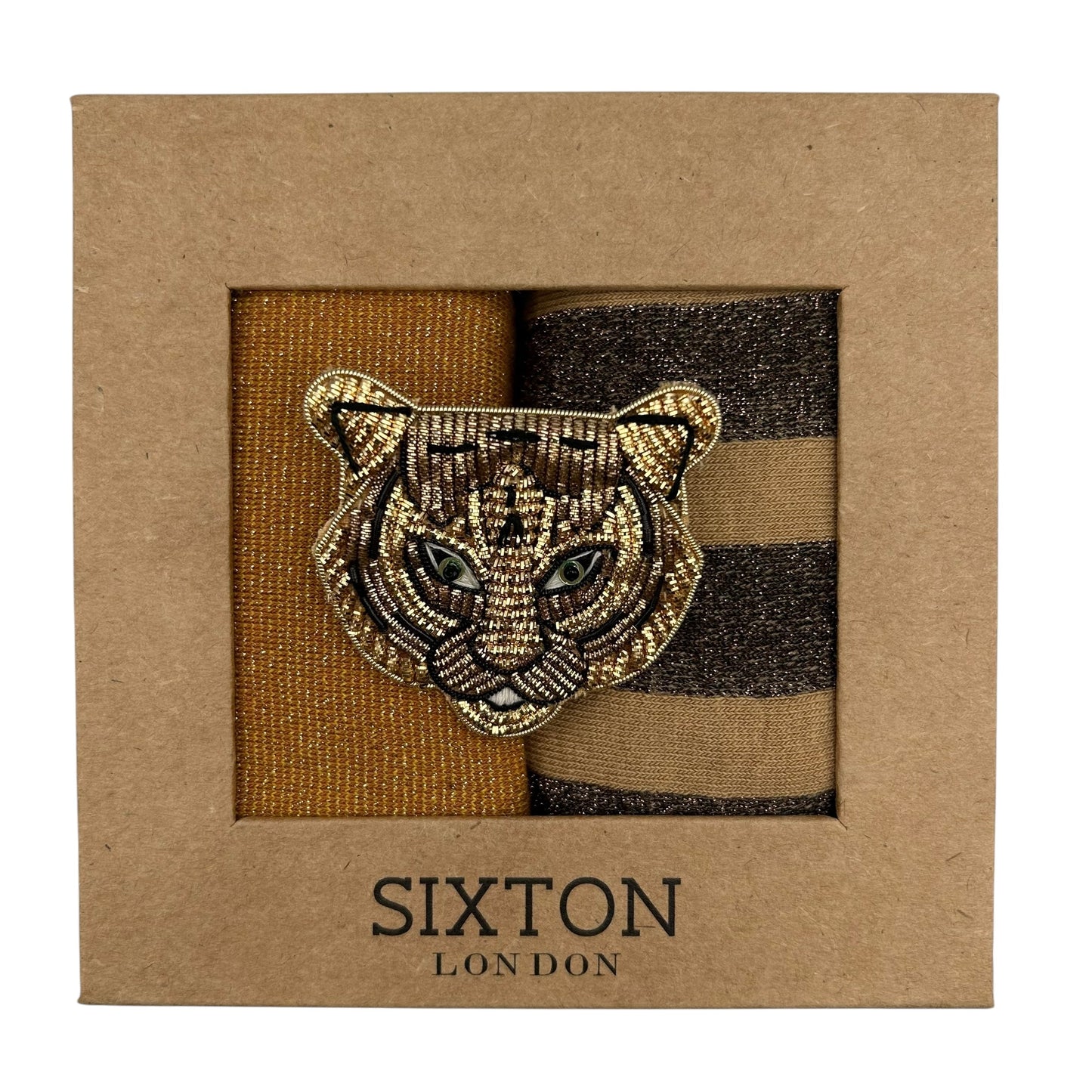 Tokyo Copper & Berlin sand sock box duo with embroidered brooch