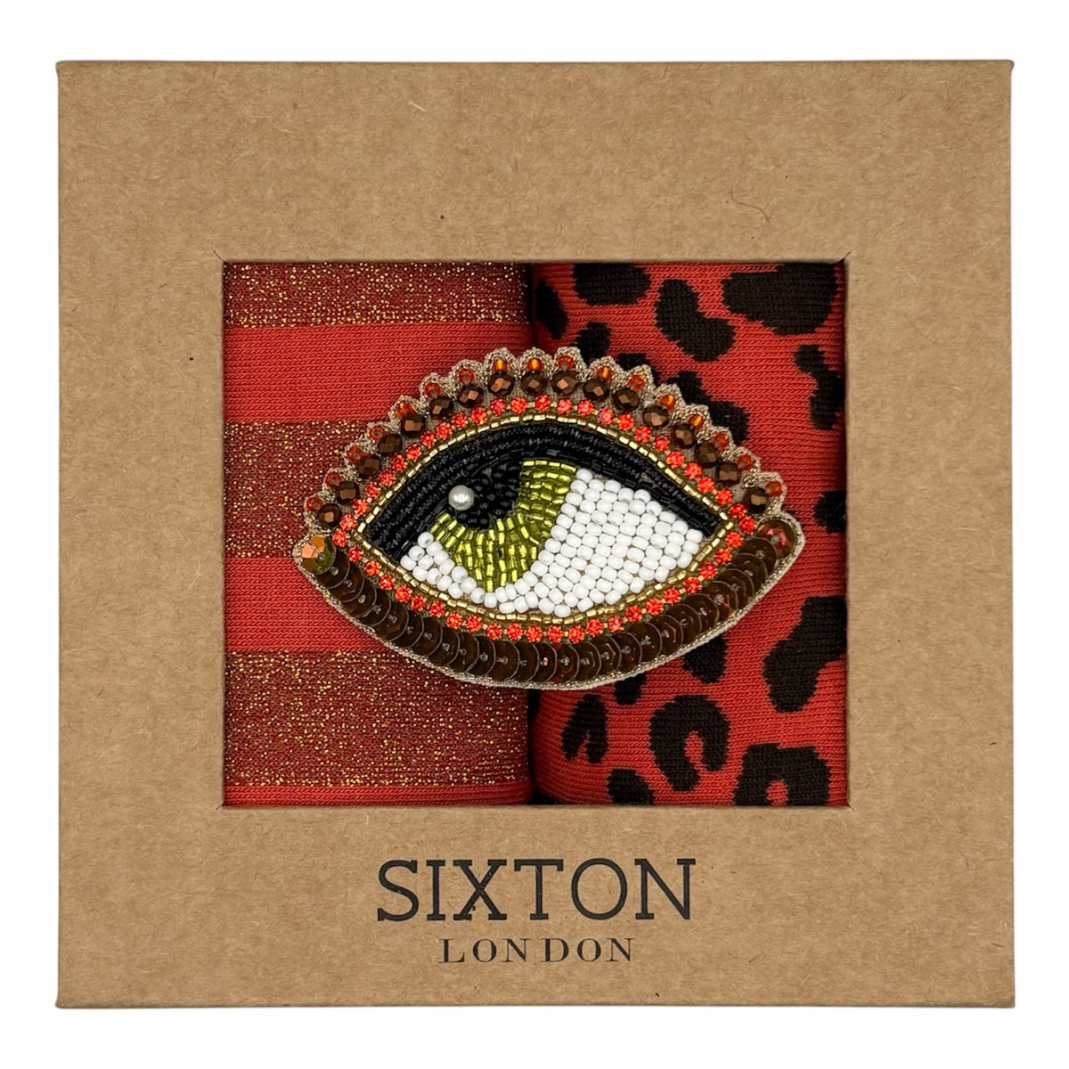 Tomato Berlin & Leopard sock box duo with brooch