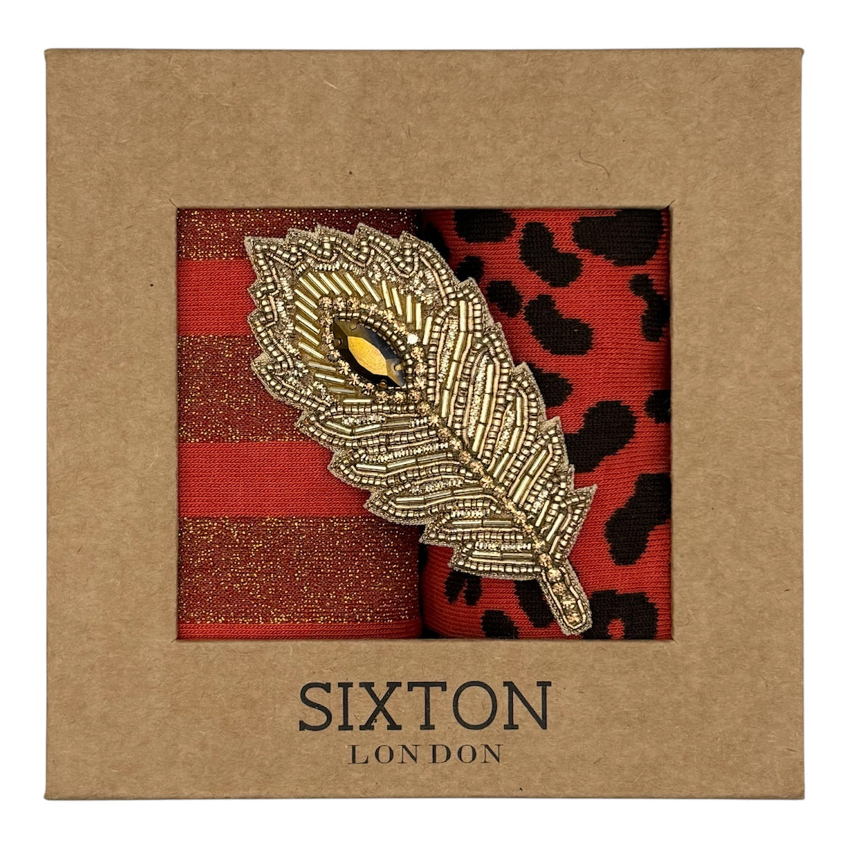 Tomato Berlin & Leopard sock box duo with brooch
