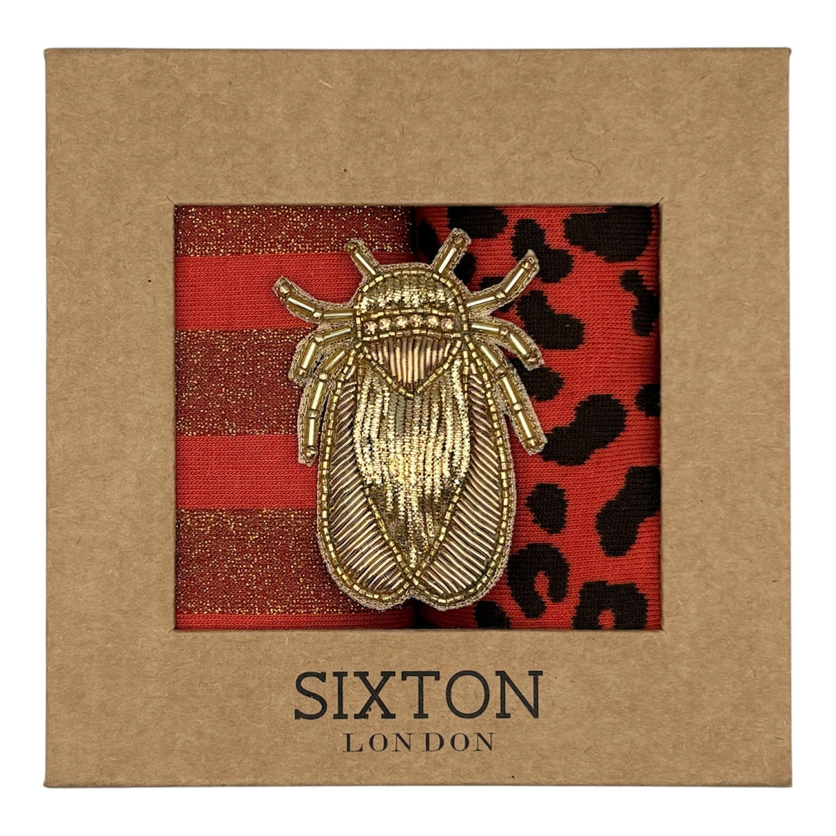Tomato Berlin & Leopard sock box duo with brooch