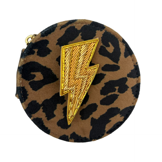 Jewellery Travel Pot in leopard print - Lightning Bolt pin